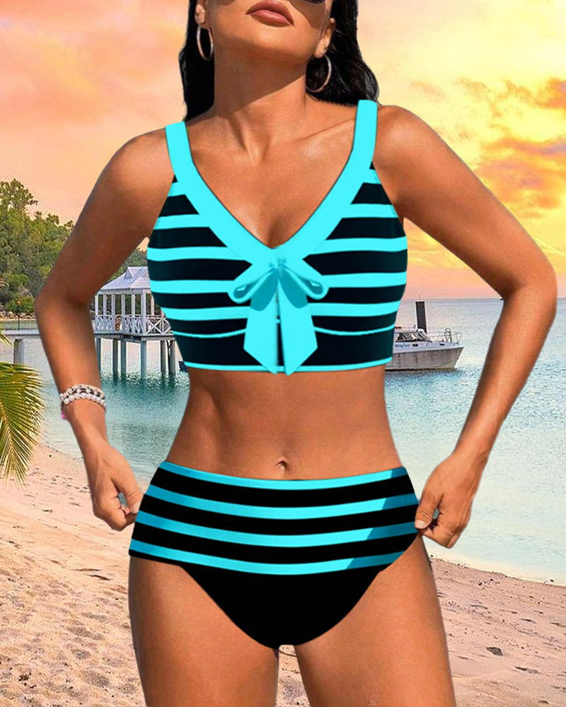 Laluna | Bikini rayé taille haute