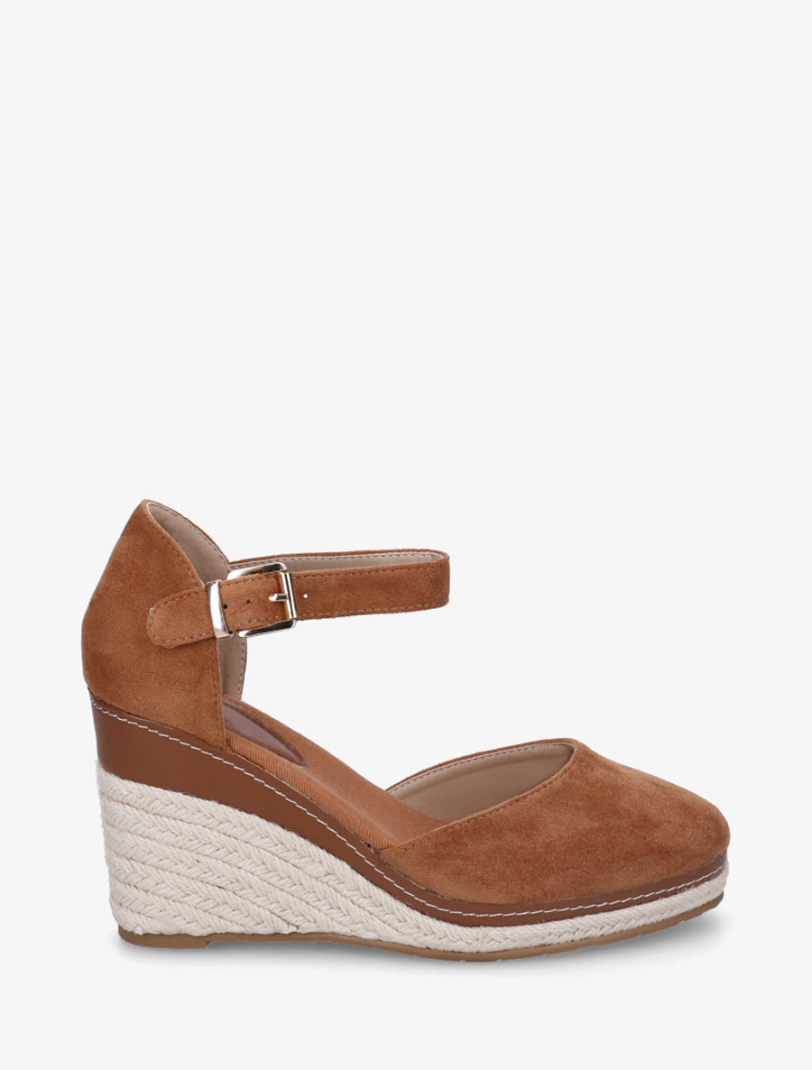 Espadrillas con zeppa in camoscio sintetico color cammello