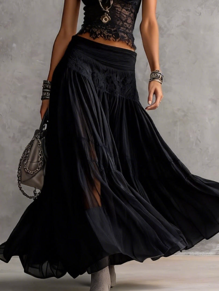 VANESSA | COMPLETO DARK BOHO CON CROP TOP E GONNA IN PIZZO