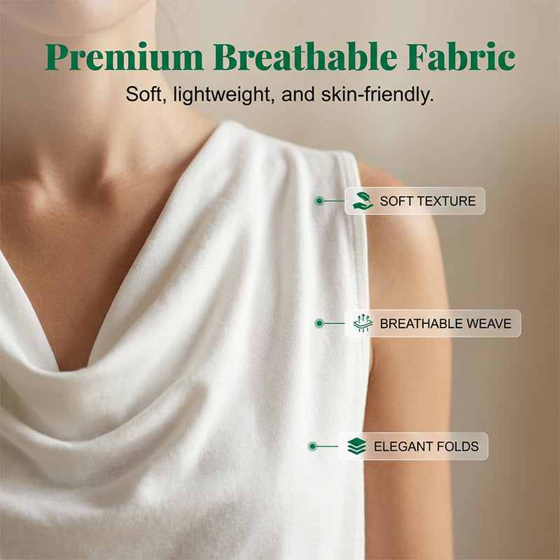 👗 50% DI SCONTO ORA! ⏰ Elegante Abito Slim Fit con Scollo a Cowl – Senza maniche, tasche laterali e versatile – Drappeggio valorizzante, perfetto per il lavoro o le serate – Comodo e chic ✨🌸